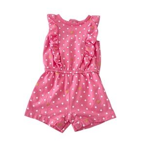 Carter's Pink & White Polka Dot Ruffle Romper w/Gold Hearts, Baby Girl 9 Months